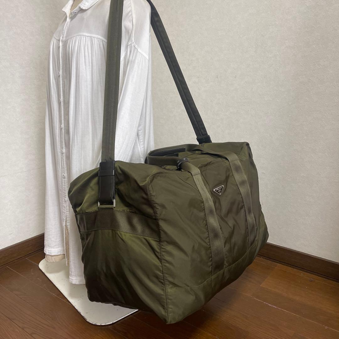 ◇美品PRADAプラダ ボストンバッグ トラベルバッグ ナイロン モスグリーン◇
