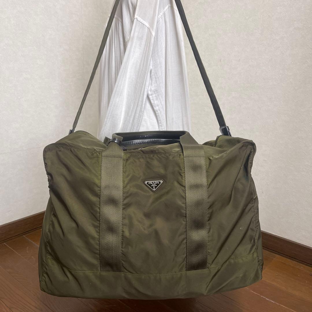 ◇美品PRADAプラダ ボストンバッグ トラベルバッグ ナイロン モスグリーン◇