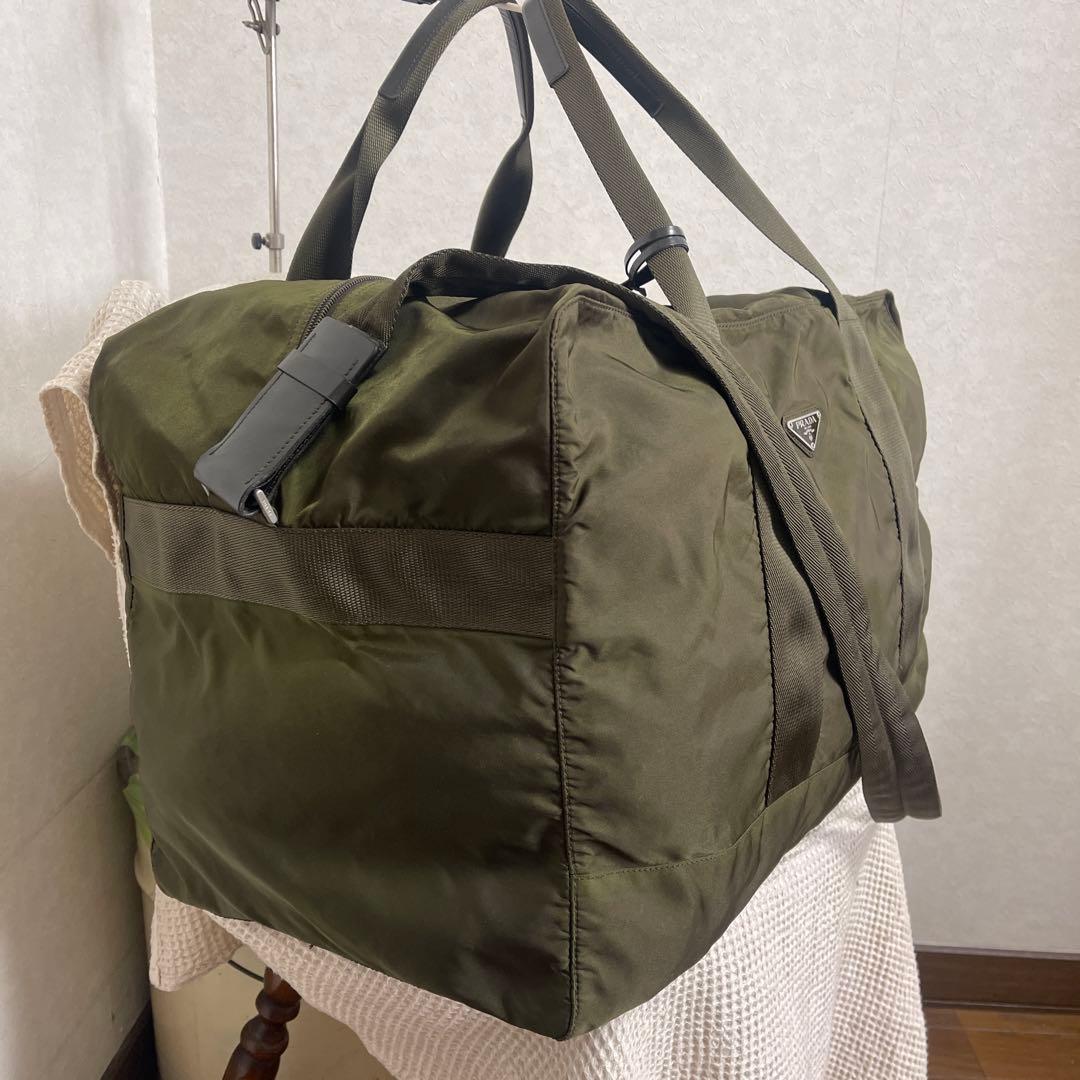 ◇美品PRADAプラダ ボストンバッグ トラベルバッグ ナイロン モスグリーン◇