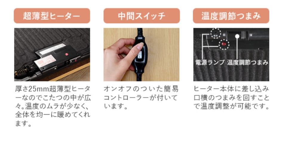 フラットヒーター折れ脚こたつ フラットモリス 105cmx75cm　送料無料