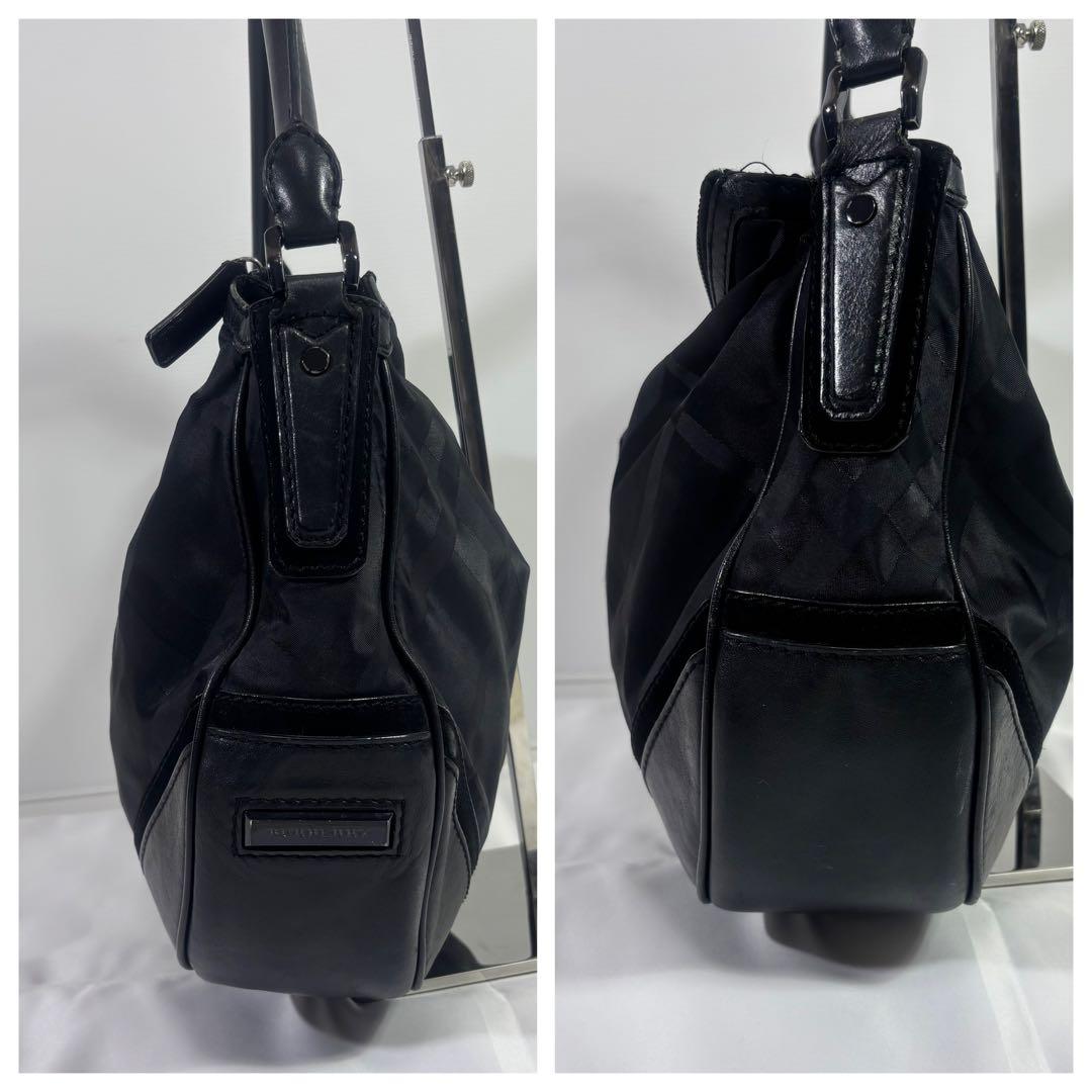 バーバリー　ナイロン レザー バッグ　トートバッグ　ハンドバック　ブラック