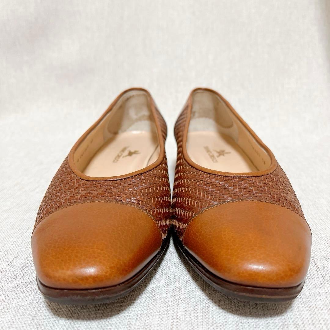 【極美品】タニノクリスチー パンプス ブラウン 編み込み レザー 38