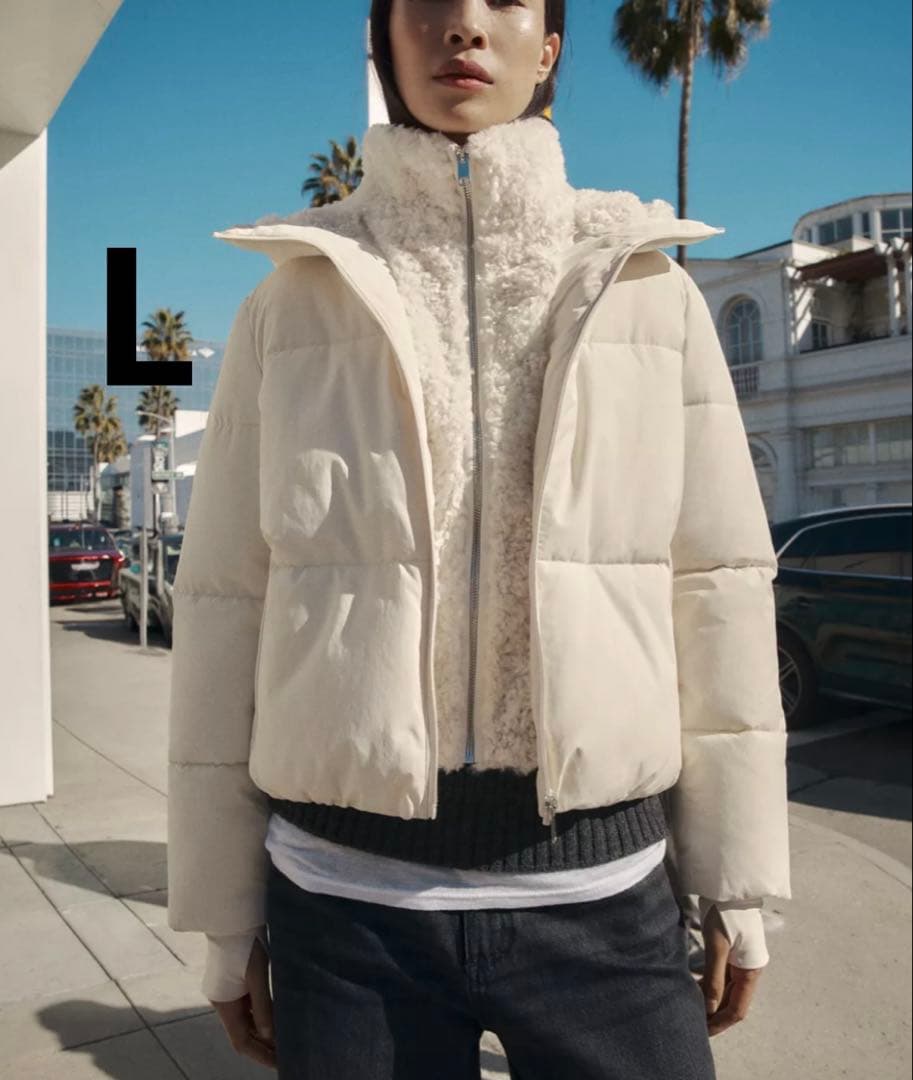 ZARA ザラ　フェイクシープスキンフード付き撥水ウィンドブレーカーアノラック