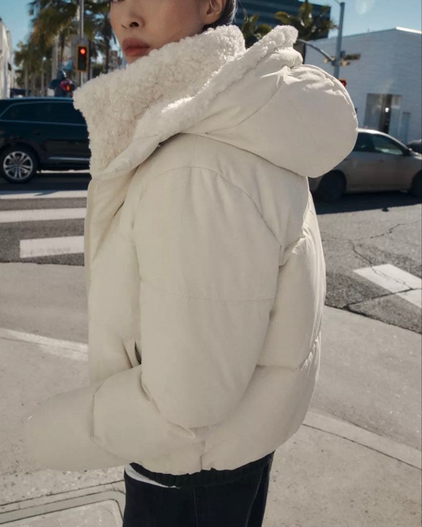 ZARA ザラ　フェイクシープスキンフード付き撥水ウィンドブレーカーアノラック