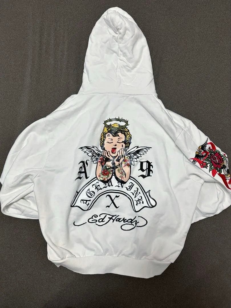 Ed Hardy ×A’gem/9 ジップパーカー 刺繍 美品 ライトストーン