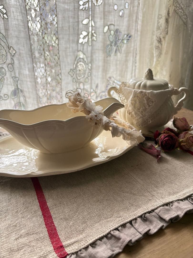 フランスアンティーク 花リム サルグミンヌ ソーシエール 陶器 ブロカント