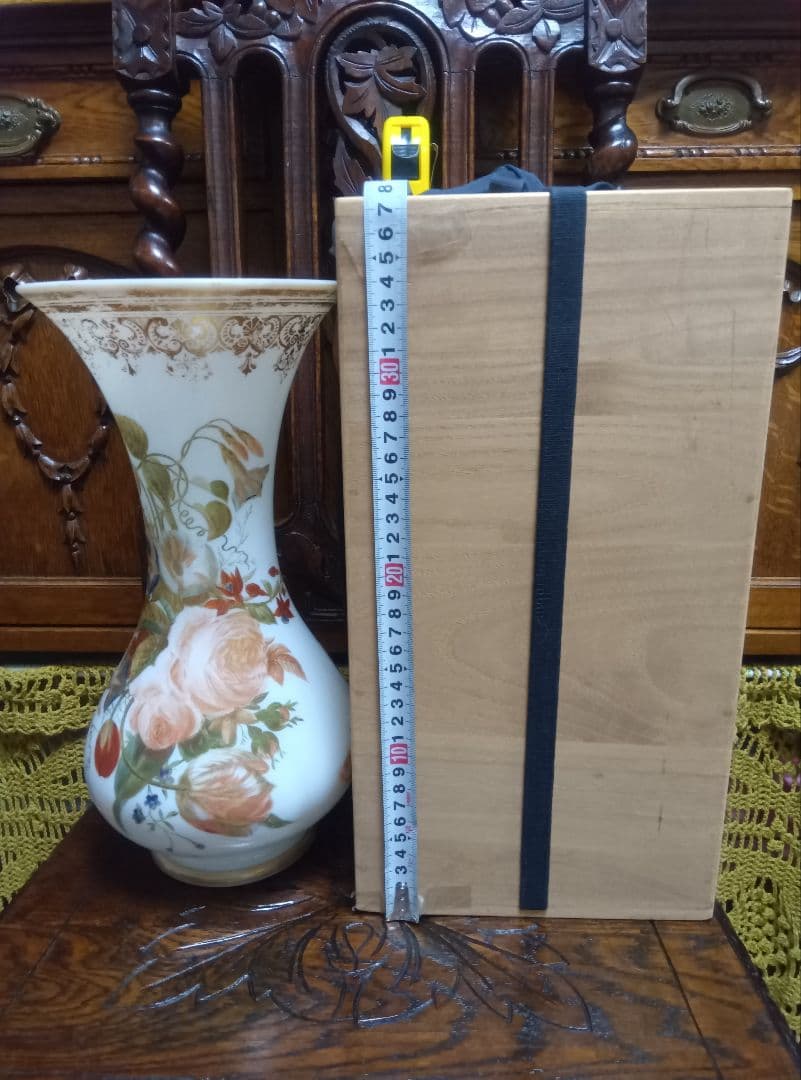 フランスアンティーク花柄フラワーベース　専用木箱付き