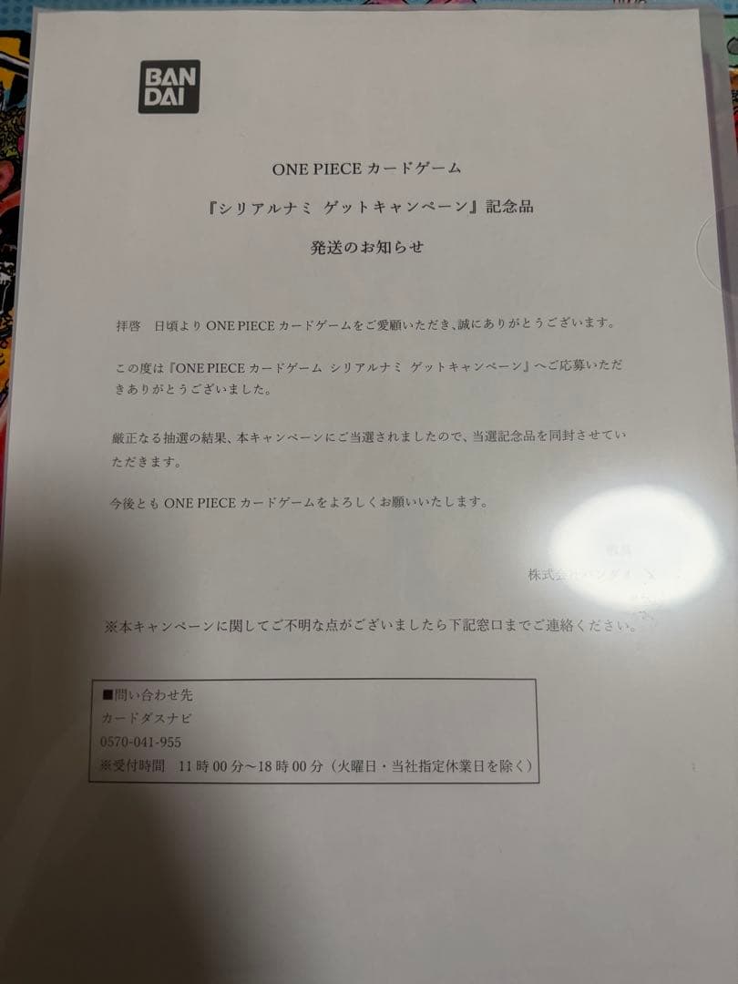 《シリアルナミ》未開封品 当選通知書付き