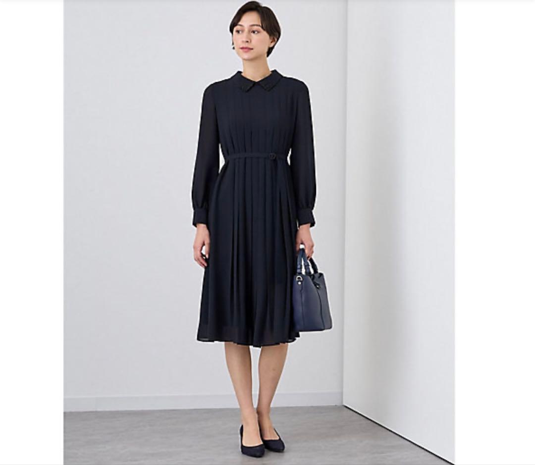 24年ANAYIアナイ5.9万円シアードビービジューカラーワンピース36ネイビー