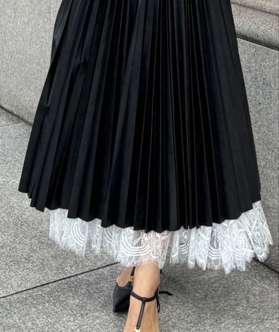 JENNE ジェンヌ 合皮プリーツスカート ブラック レース ロング Lサイズ