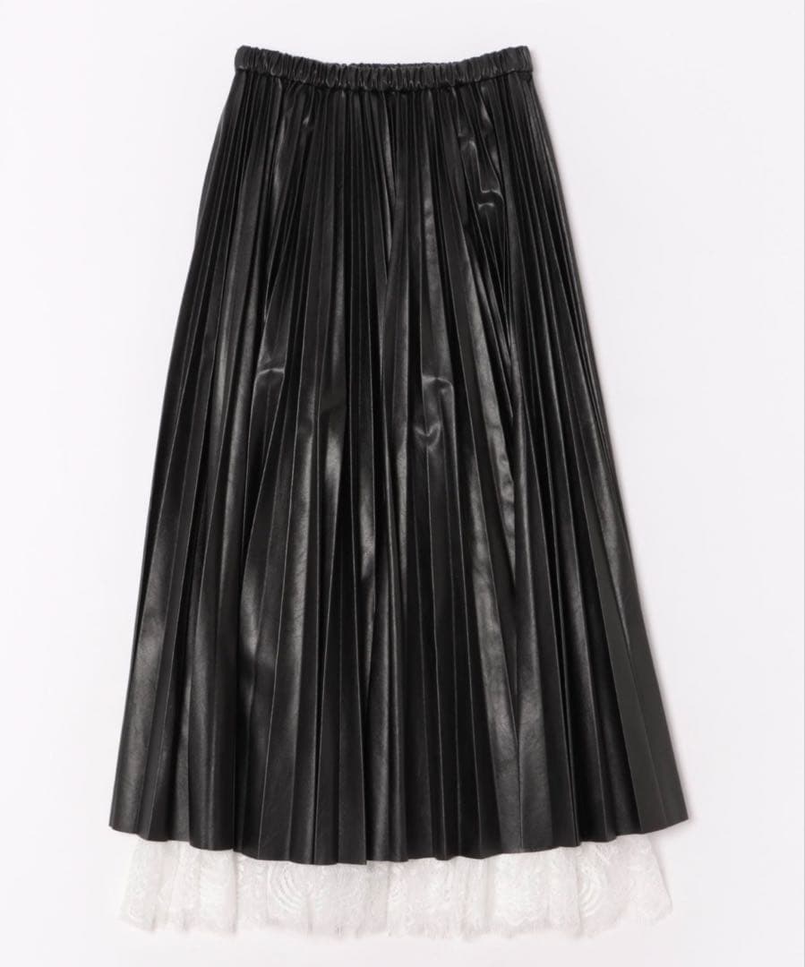 JENNE ジェンヌ 合皮プリーツスカート ブラック レース ロング Lサイズ