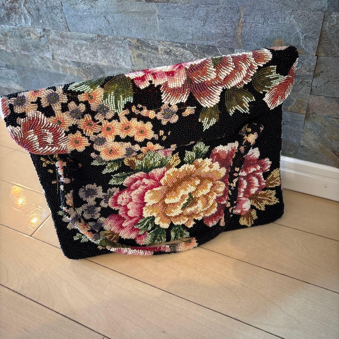 手挿ビーズ刺繍 花柄 バッグ