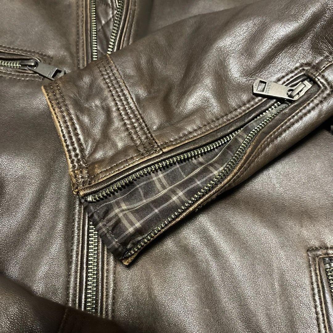 バーバリー ブラックレーベル レザージャケット ファー付き　羊革 ブラウン L