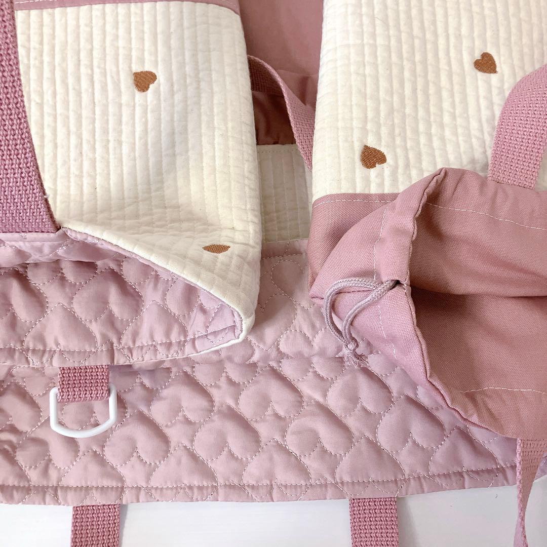 レッスンバッグ 上履き入れ　体操服袋　ハート刺繍　ヌビ