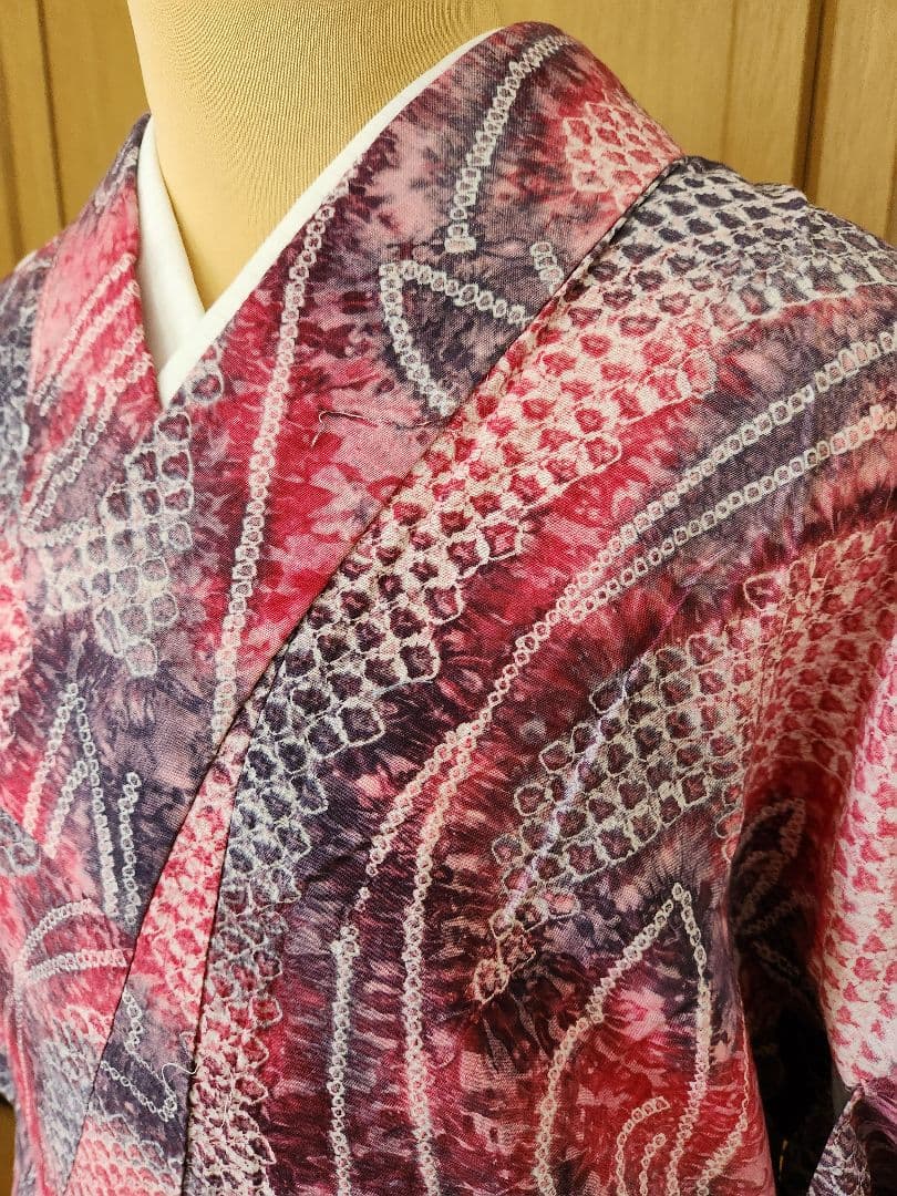 浴衣 綿100% 夏着物 洗える着物 有松絞り風 お出かけ カジュアル 蝶 紫