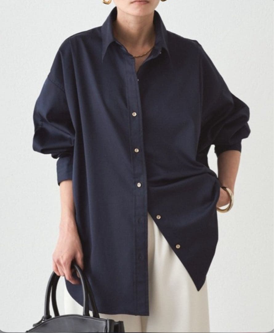 【美品】 Loungedress ラウンジレス　サテンBIGシャツ　ネイビー