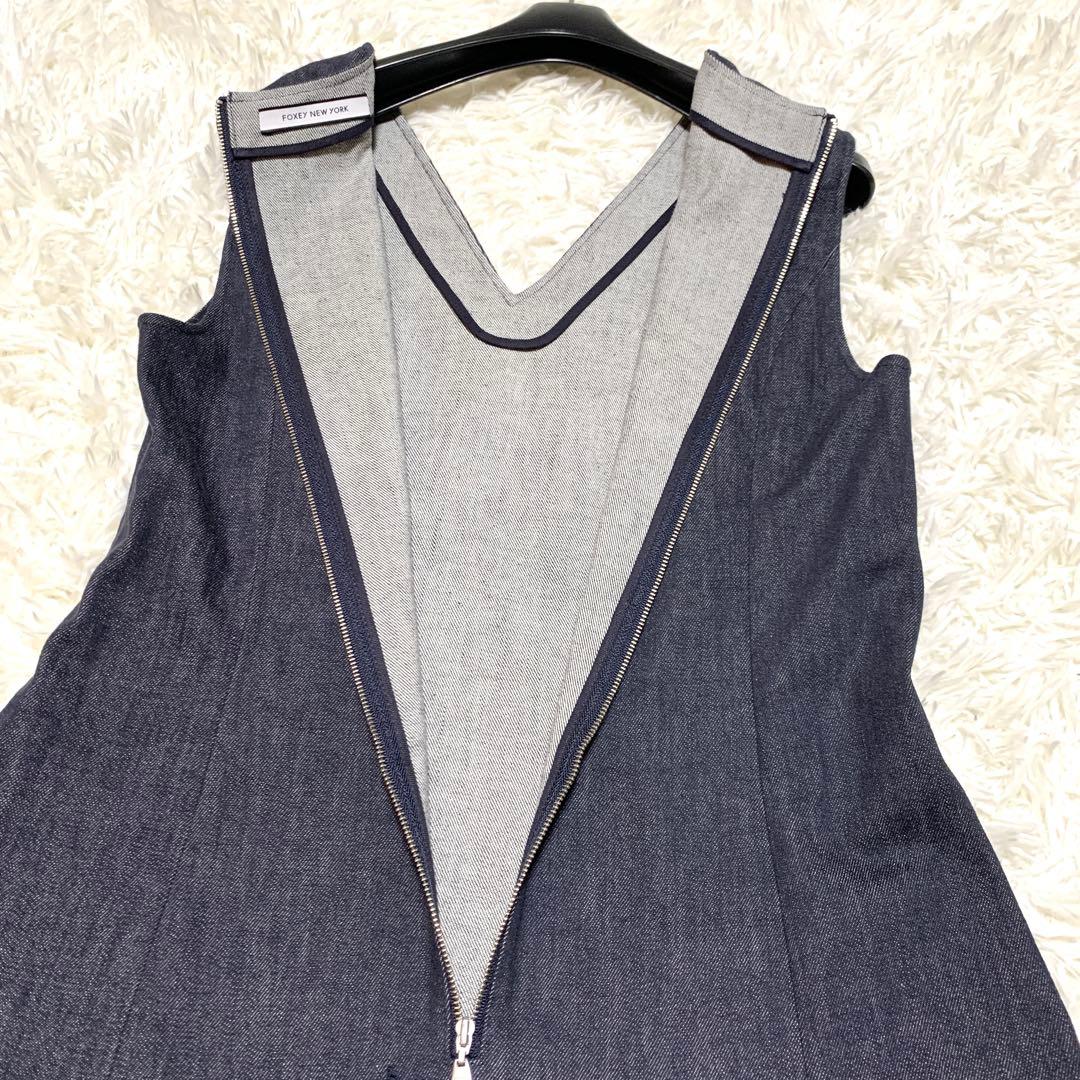 美品✨フォクシーニューヨーク デニム ギャザー ワンピース 2way 40