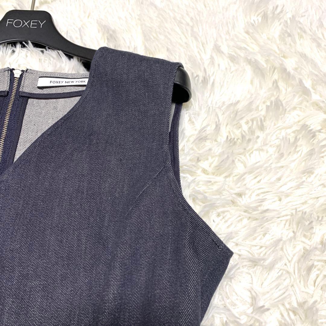 美品✨フォクシーニューヨーク デニム ギャザー ワンピース 2way 40