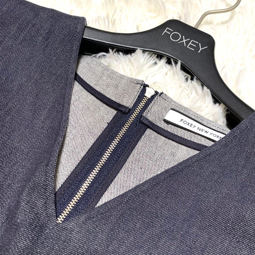 美品✨フォクシーニューヨーク デニム ギャザー ワンピース 2way 40