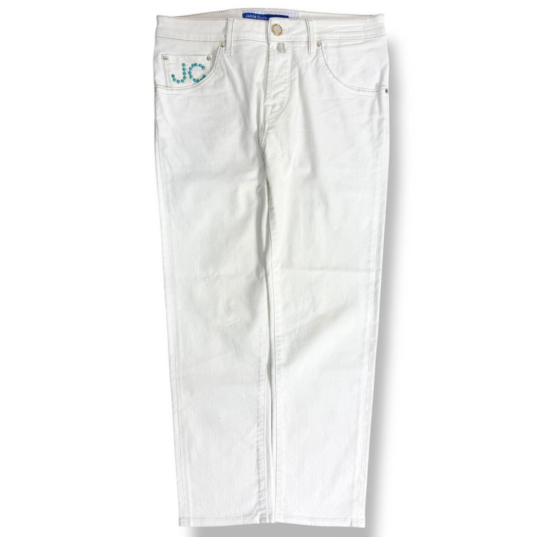 J4033美品 ヤコブコーエン 現行スコットストレッチ傷加工クロップドデニム30