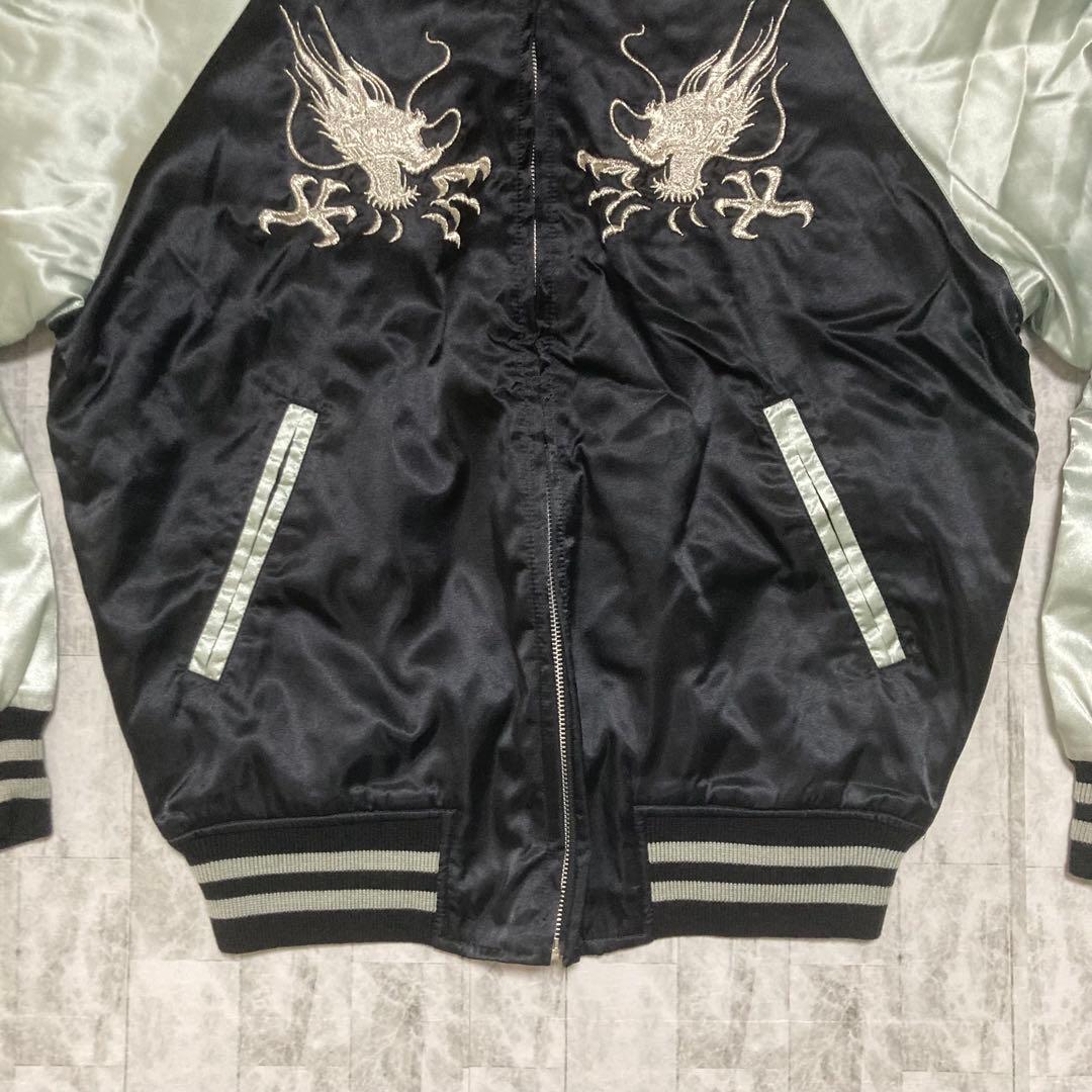 【希少】美品　Hoshihime 星姫 スカジャン 鷹 龍 刺繍 白銀　LL