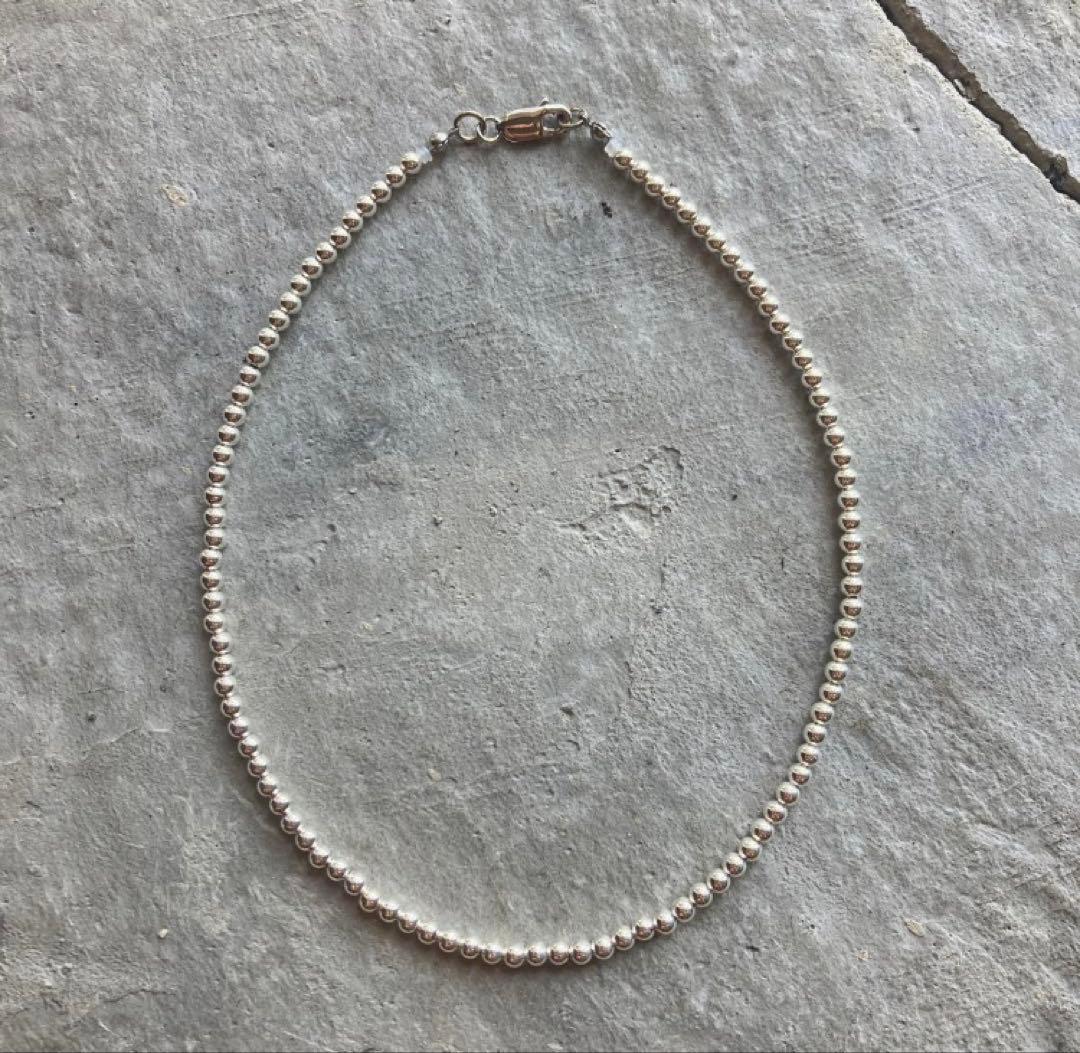 シルバー925製ラウンドビーズネックレス40cmナバホパールボールチェーン