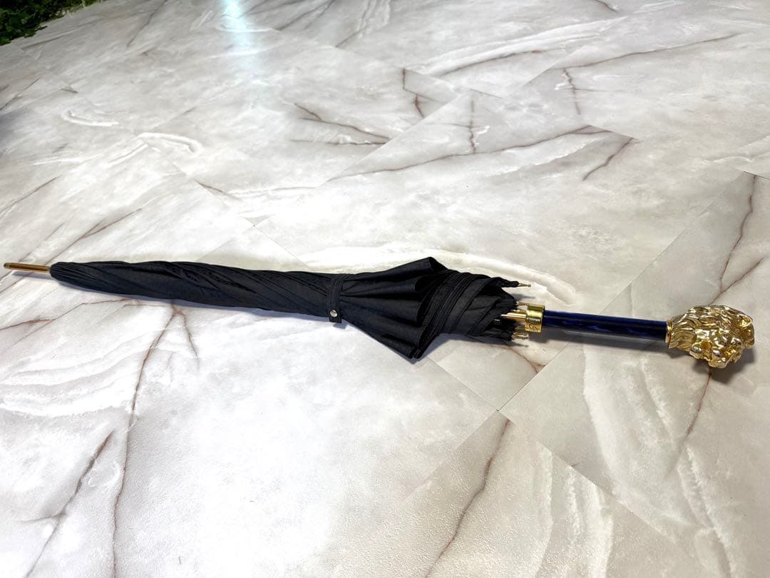 超高級傘【Pasotti】パソッティ ライオンハンドル 長傘 金 ゴールド 青