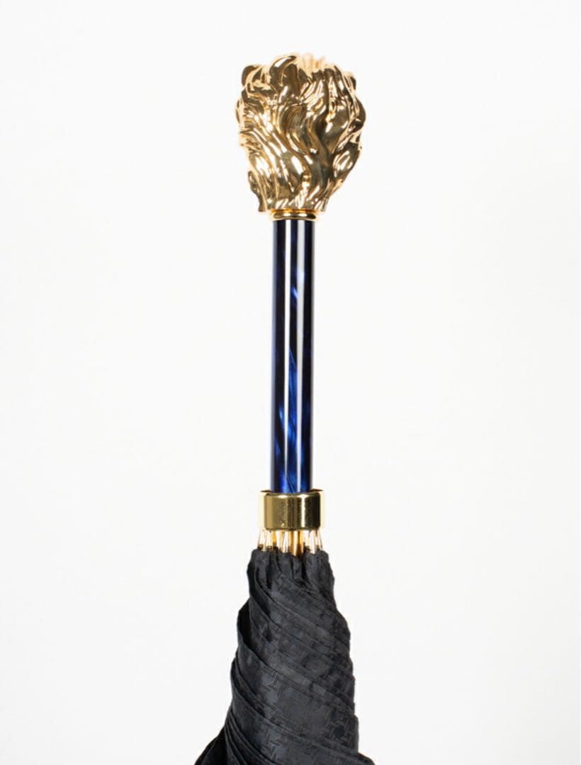 超高級傘【Pasotti】パソッティ ライオンハンドル 長傘 金 ゴールド 青