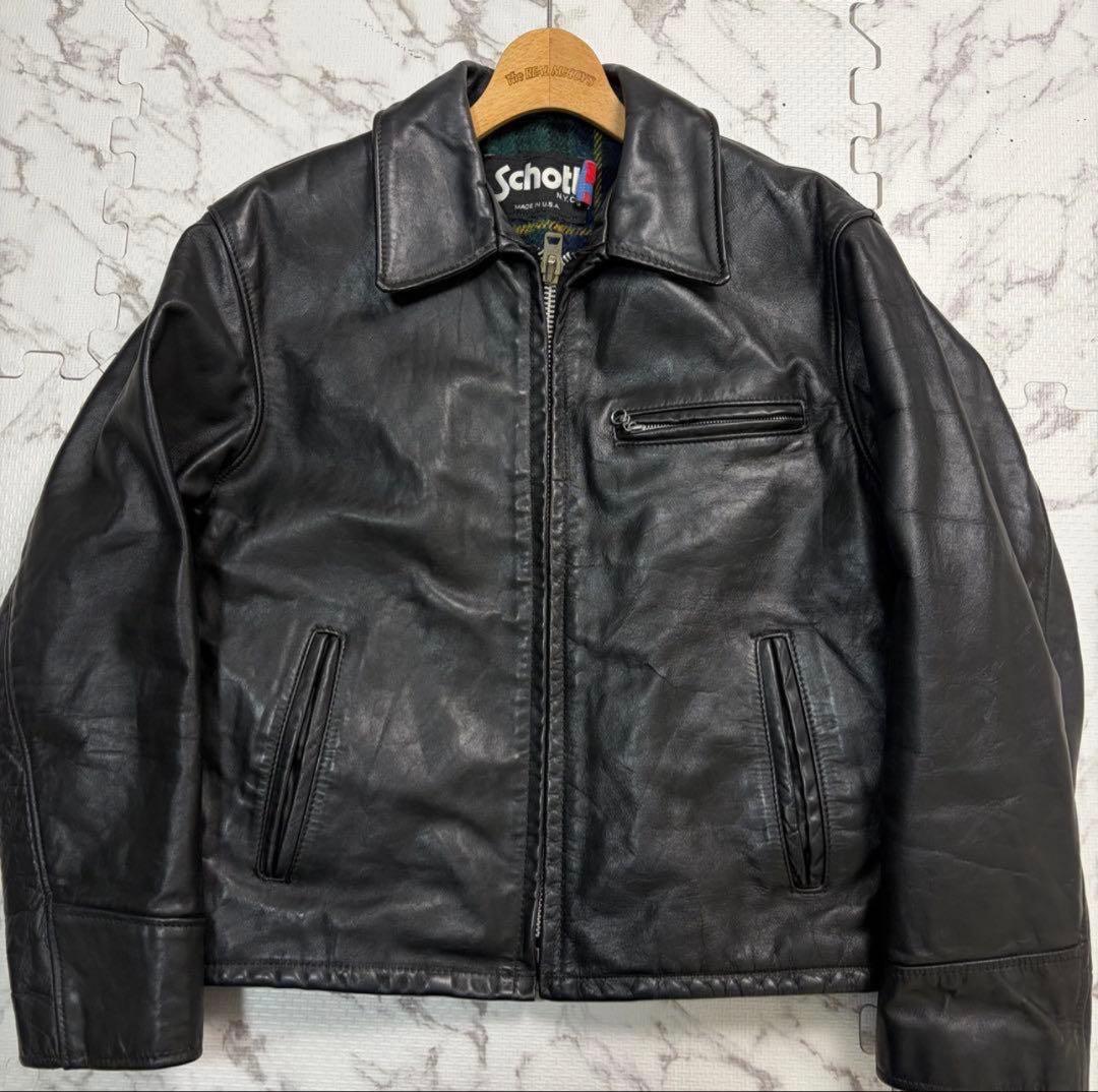 Schott 659 トラッカージャケット USA製 サイズ40 ブラック 本革