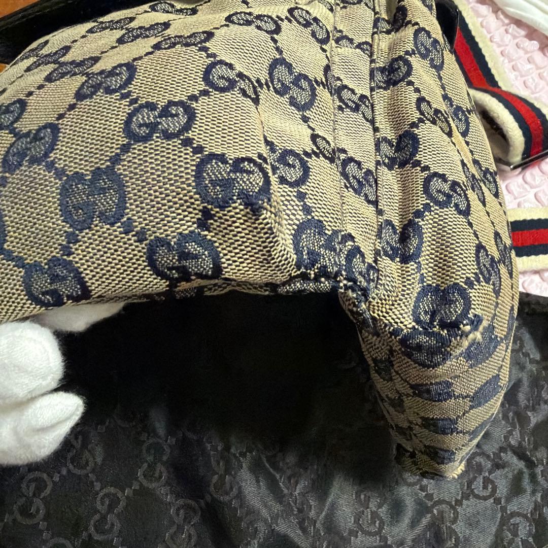 D*4様 GUCCI 28566 バッグ ベージュ/ネイビー 保存袋付き