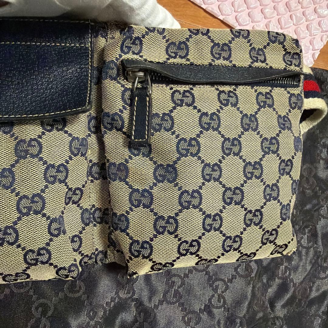 D*4様 GUCCI 28566 バッグ ベージュ/ネイビー 保存袋付き