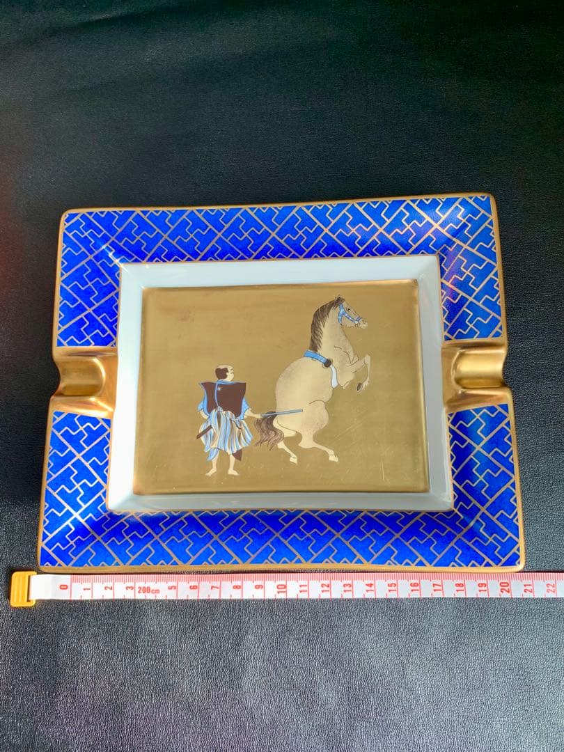 エルメスHERMES灰皿3H手描き 飾り皿 和柄 武士 馬 金彩 陶器小物入れ