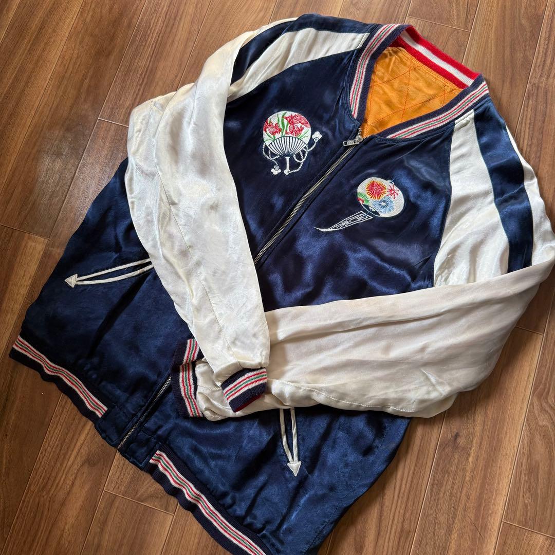 IOLANI スカジャン ネイビー/ホワイト 花火刺繍