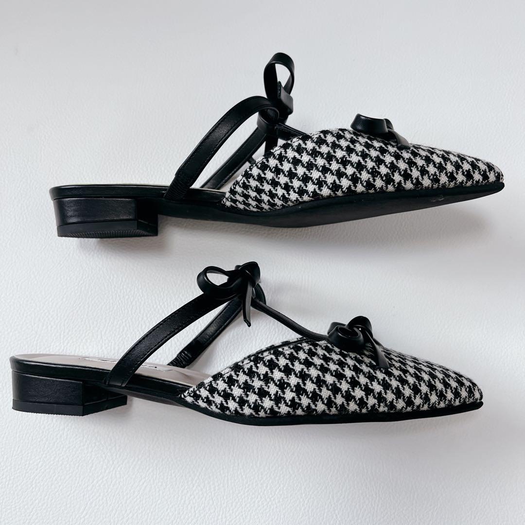 未使用級✨DIANA 千鳥柄　Tストラップ　ミュール プチリボン　ローヒール