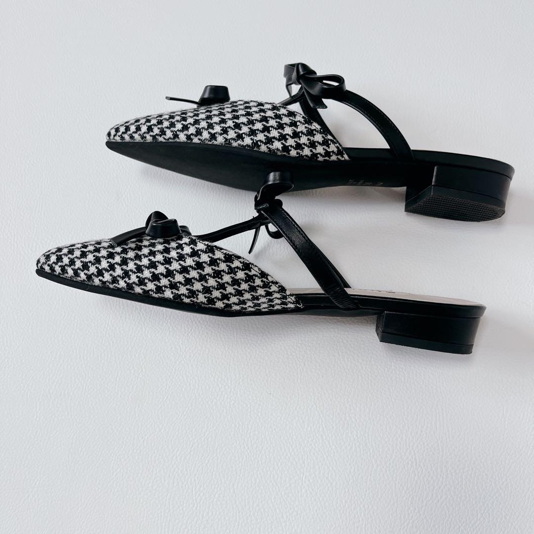 未使用級✨DIANA 千鳥柄　Tストラップ　ミュール プチリボン　ローヒール