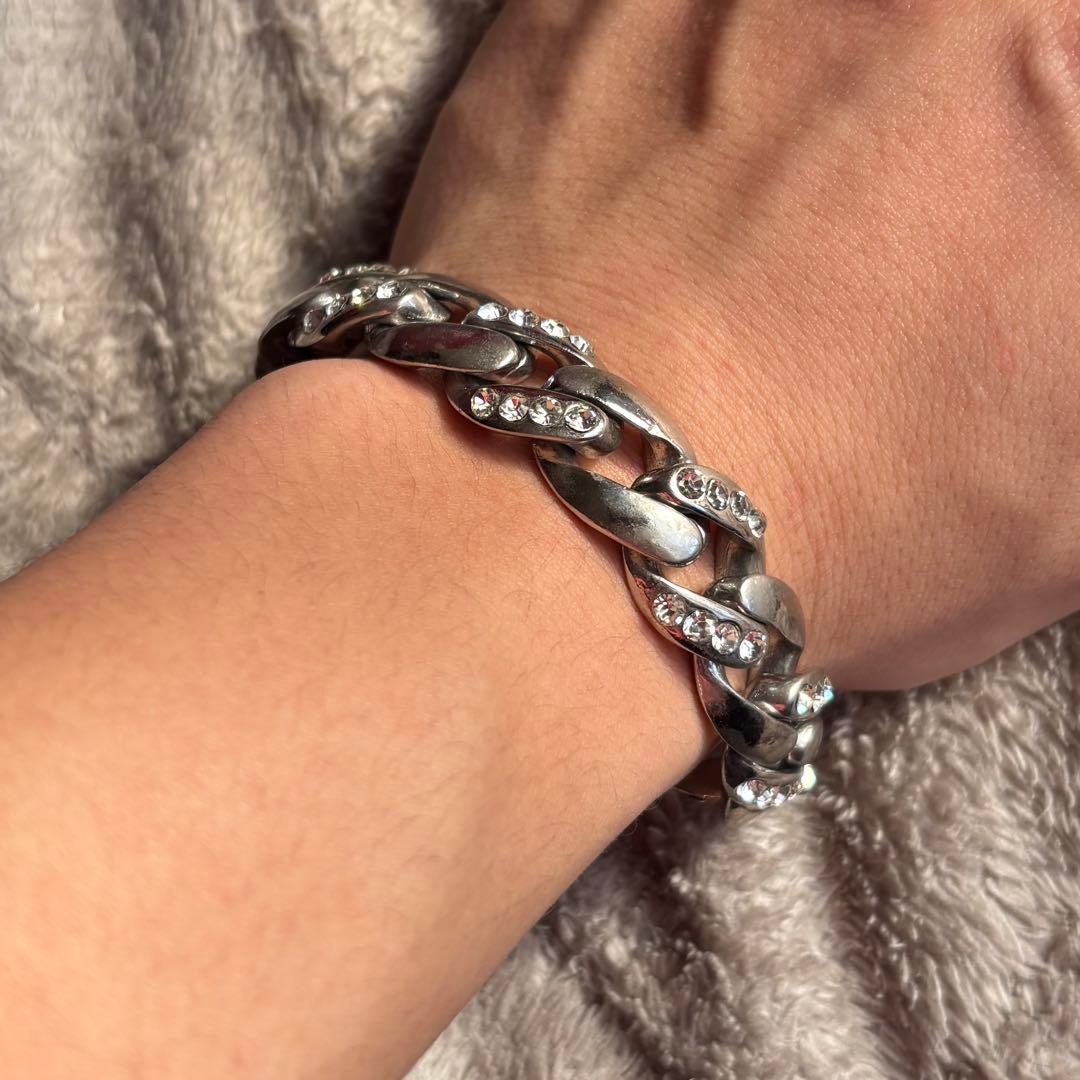 vintage silver925 クロスチェーンブレスレット　ジルコニア