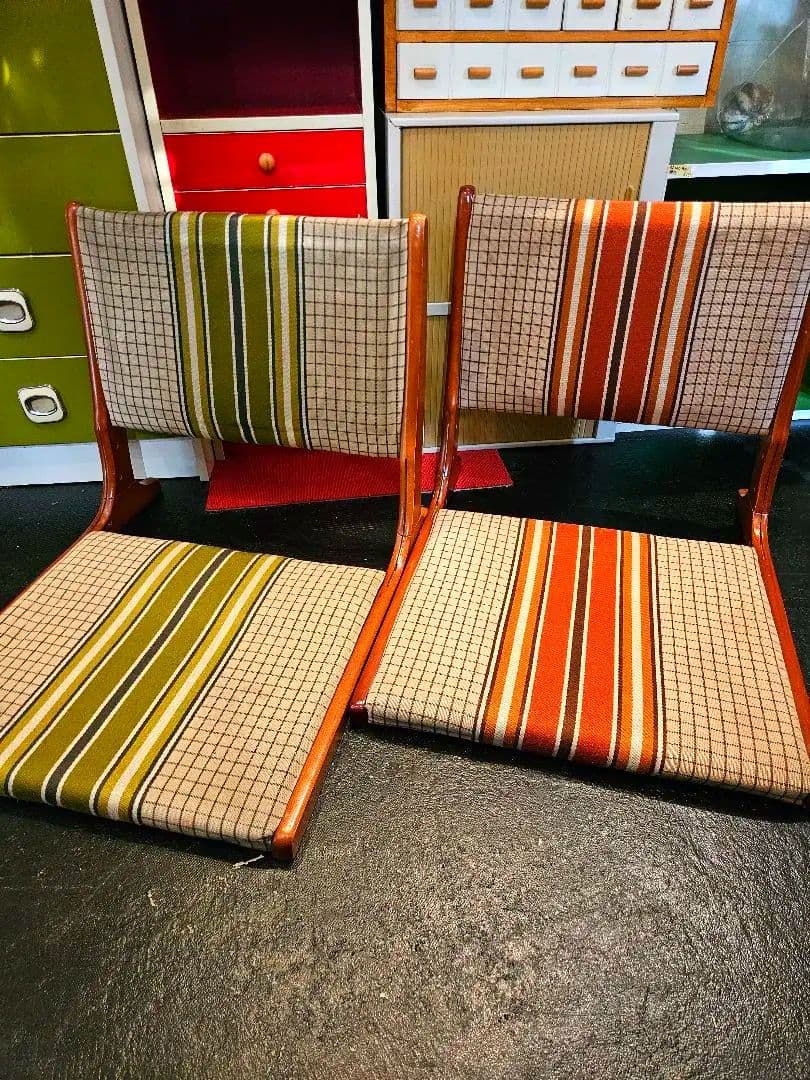 座椅子　椅子　ストライプ　チェア　希少　レア　昭和レトロ　アンティーク