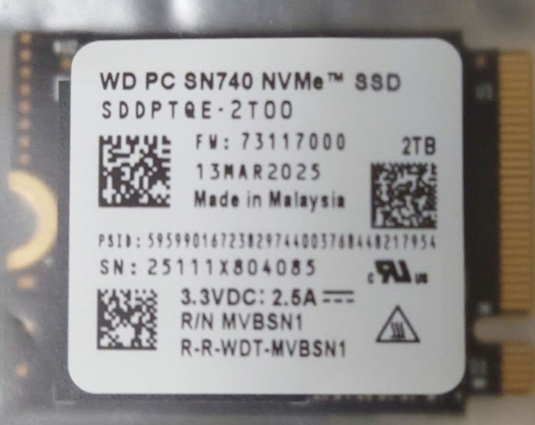 【新品】WD PC SN740 NVMe SSD 2TB M.2 2230