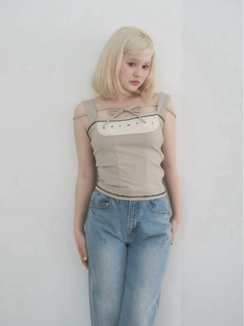 トップス andmary Luca stitch tops beige