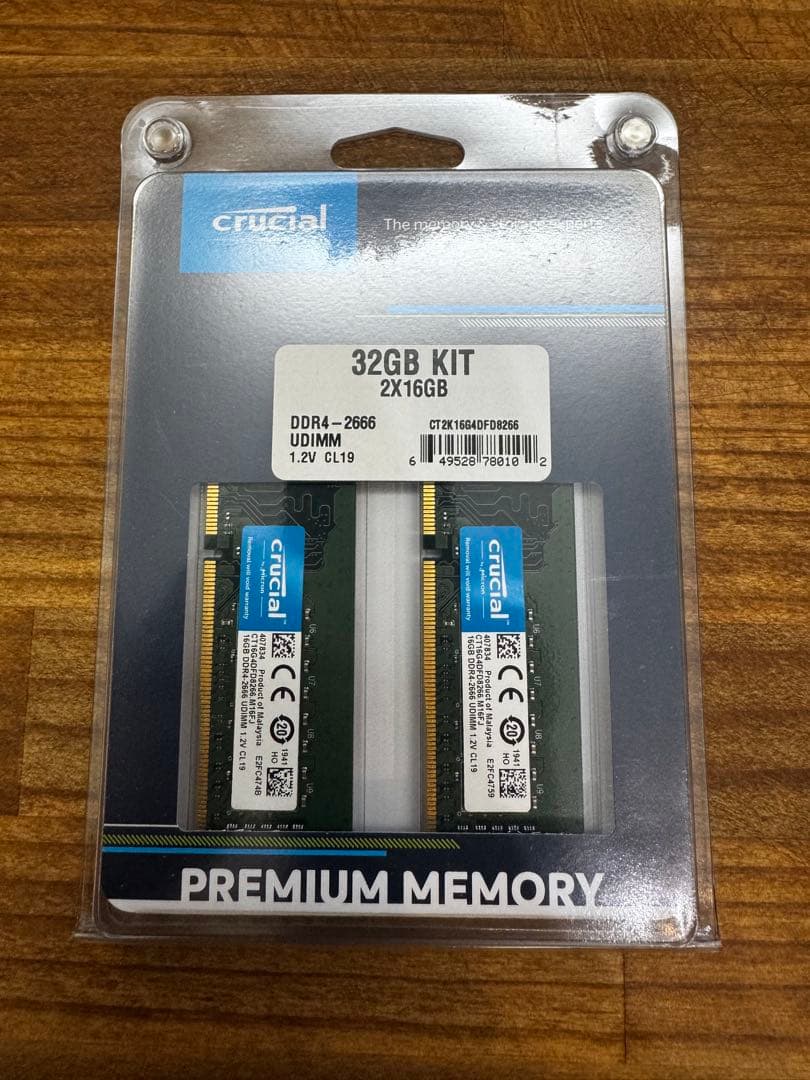 【動作保証】 Crucial DDR4-2666 メモリ32GB（16GB×2）