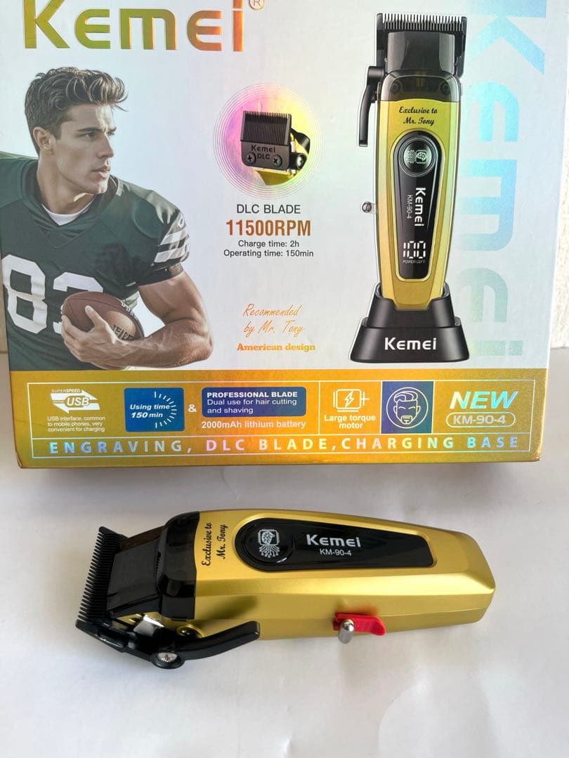 Kemei 電動バリカン KM-90-4 ゴールド 充電式 DLC刃 プロ仕様