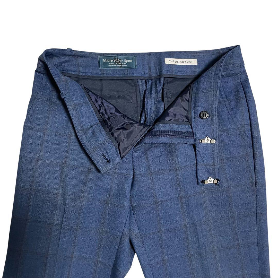スーツカンパニー パンツスーツ チェック柄 洗える ストレッチ M 38 ブルー