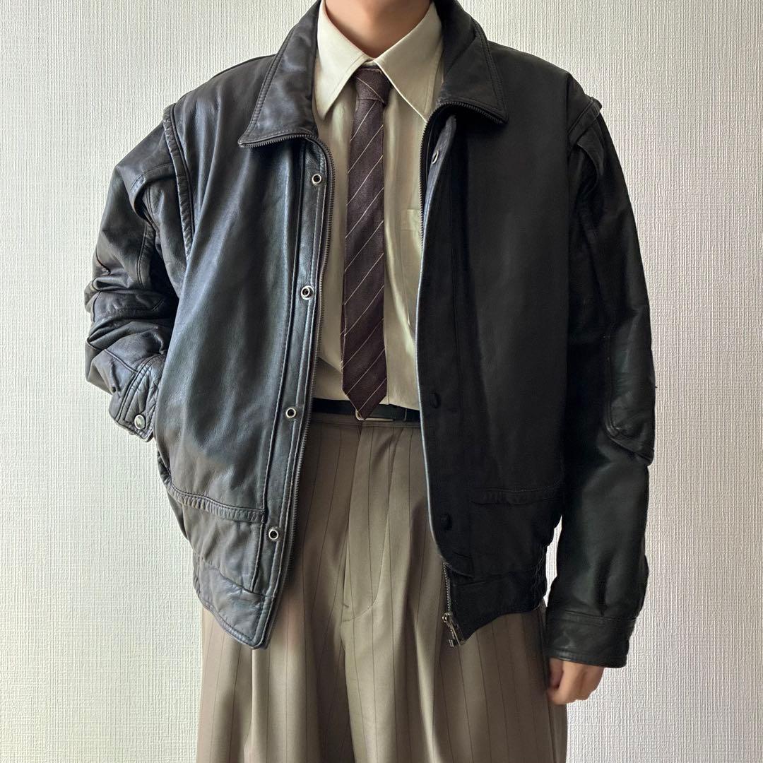 80's ヴィンテージ レザー ボンバージャケットダークブラウン A-2 G-1