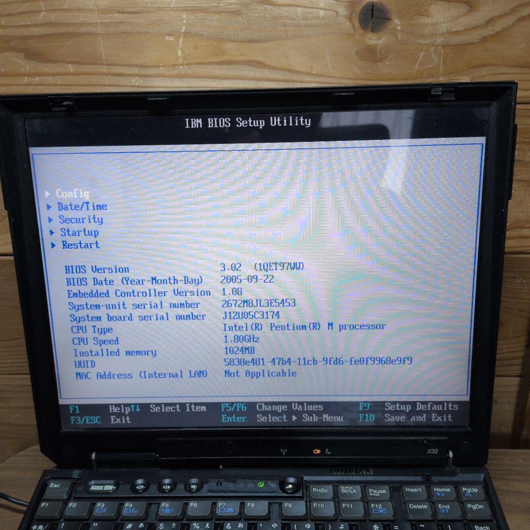 IBM THIKPAD X32 ドッキングステーションセット　起動、BIOSok