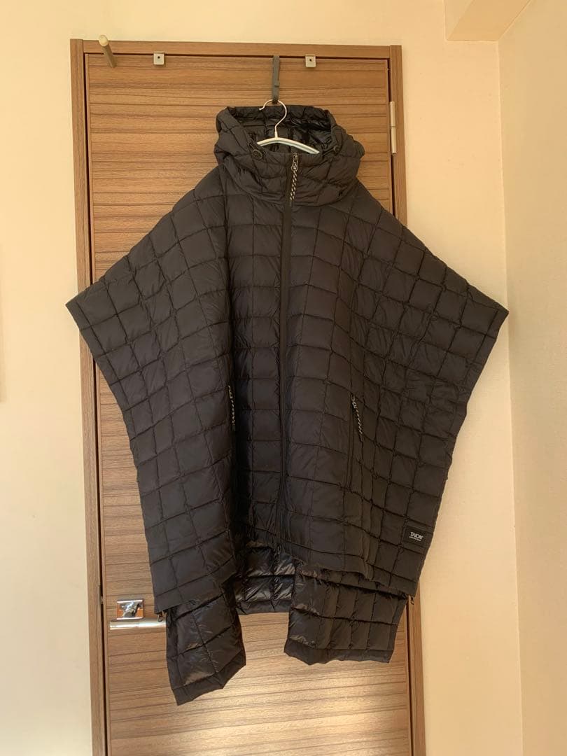 TAION タイオン マウンテン オープンフロント ダウンポンチョ　コート　黒