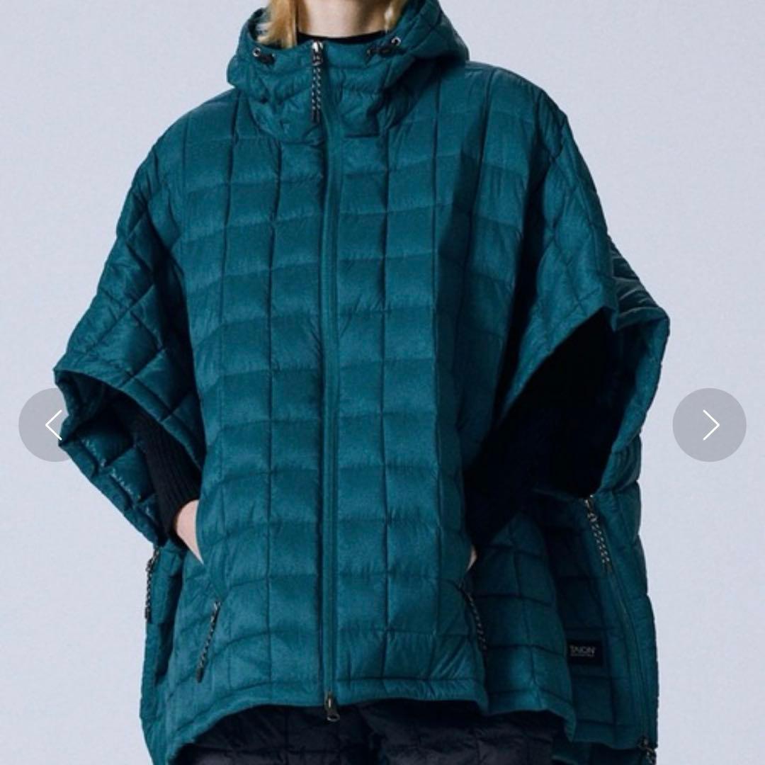 TAION タイオン マウンテン オープンフロント ダウンポンチョ　コート　黒