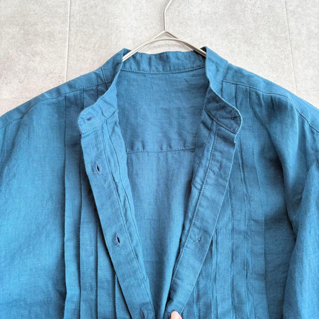 2025SS✨フォグリネンワーク マリアンナ バンドカラー リネン シャツ 青