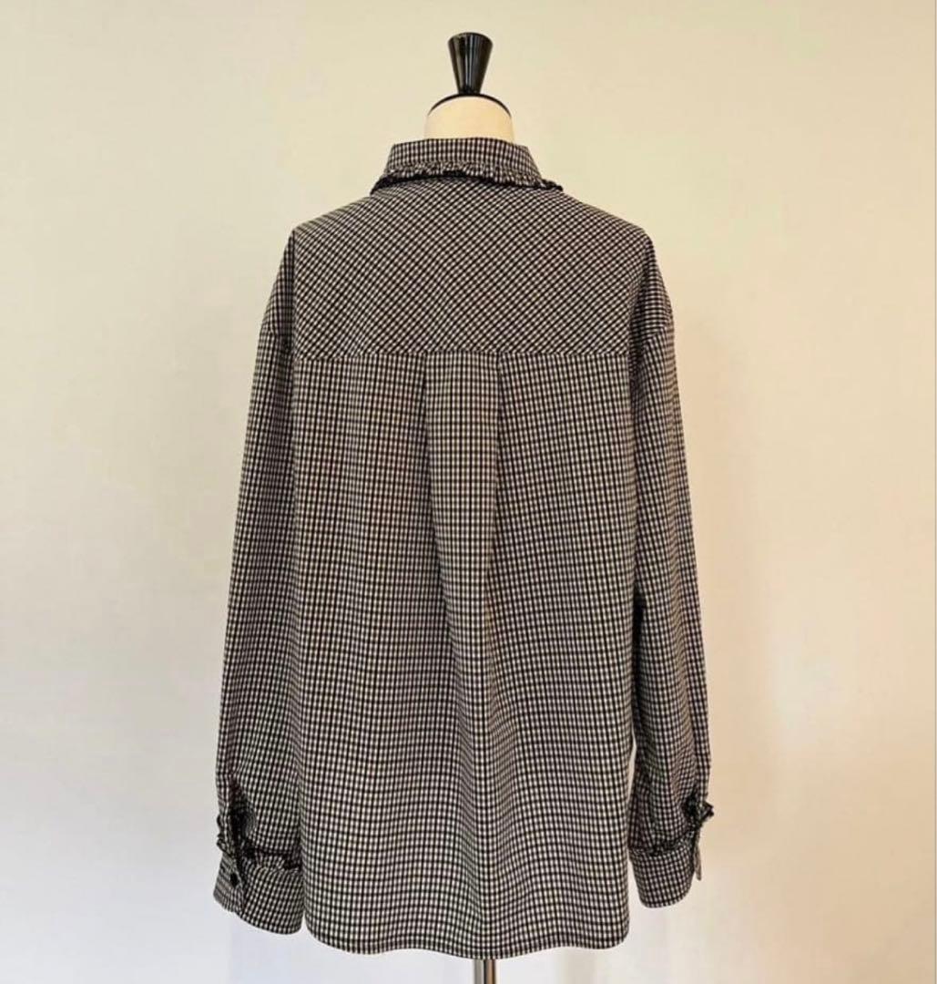 ロージーモンスター メロウフリルチェックシャツ　ブラウン