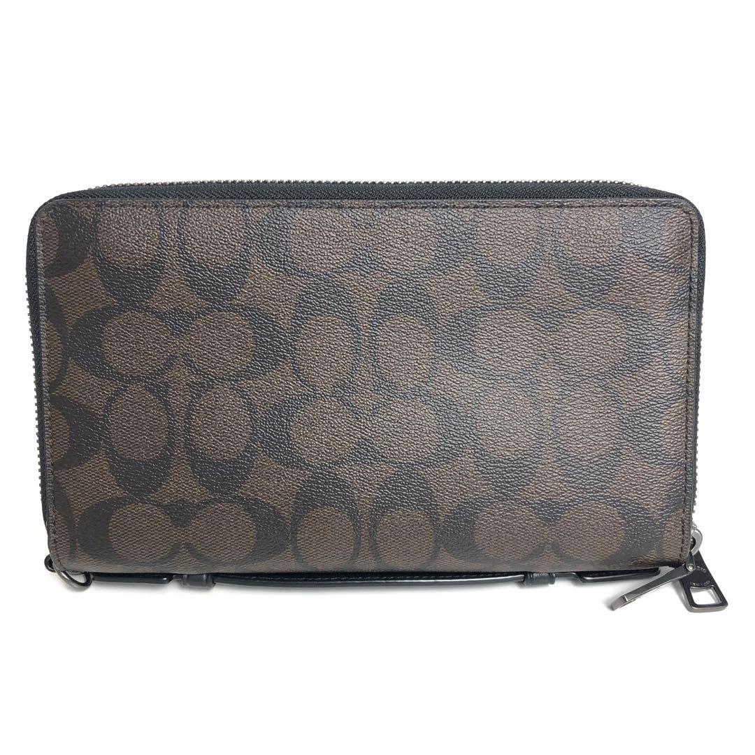 美品 COACH コーチ ラウンドファスナー長財布 オーガナイザー シグネチャー