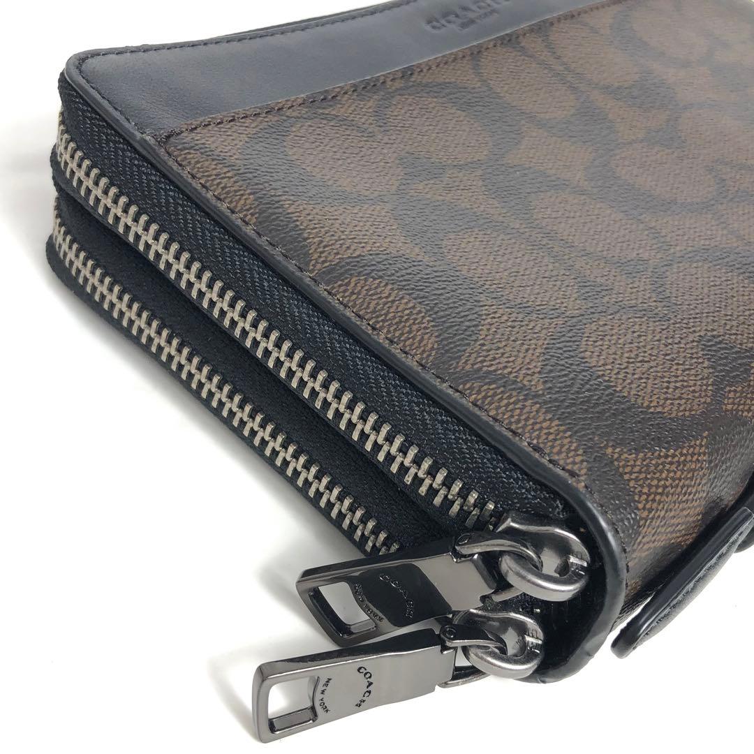 美品 COACH コーチ ラウンドファスナー長財布 オーガナイザー シグネチャー